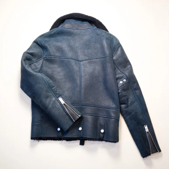 Coach Blue Shearling Leather Jacket - Picture 2 of 6